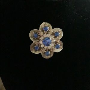 Vintage 6 Point Gold and Dark Blue Brooch -
